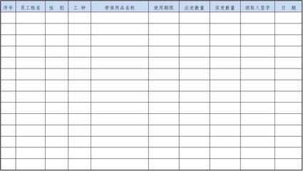 劳动保护用品发放登记表