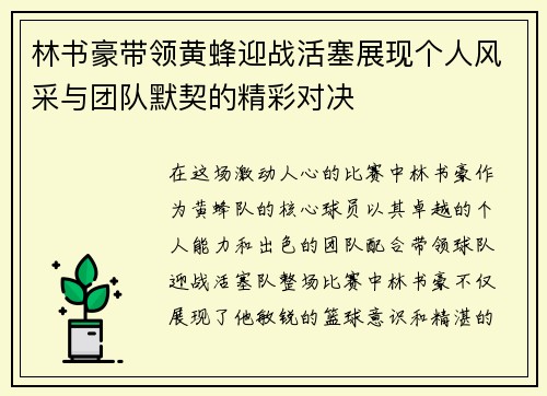 林书豪带领黄蜂迎战活塞展现个人风采与团队默契的精彩对决